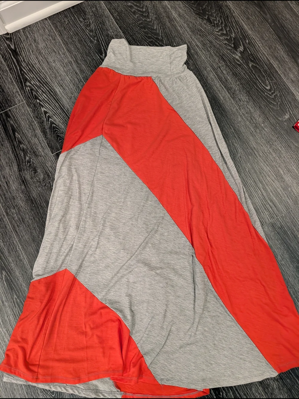 Grey and Red Colorblock Maxi Skirt